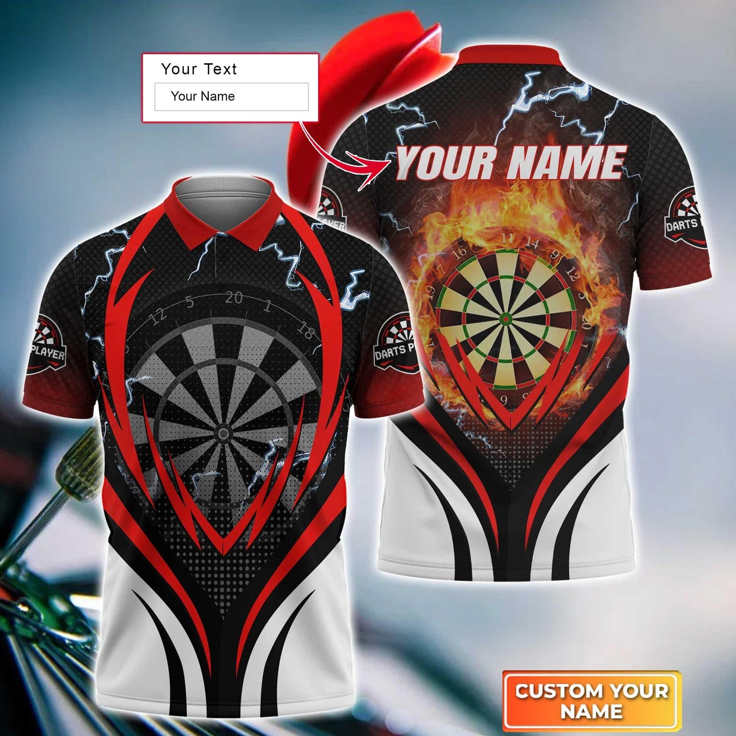 Darts Custom Name Men Polo Shirt, Dartboard Flame Personalized Men Polo Shirt Gift For Darts Lovers, Friend, Darts Team Player - Amzanimalsgift