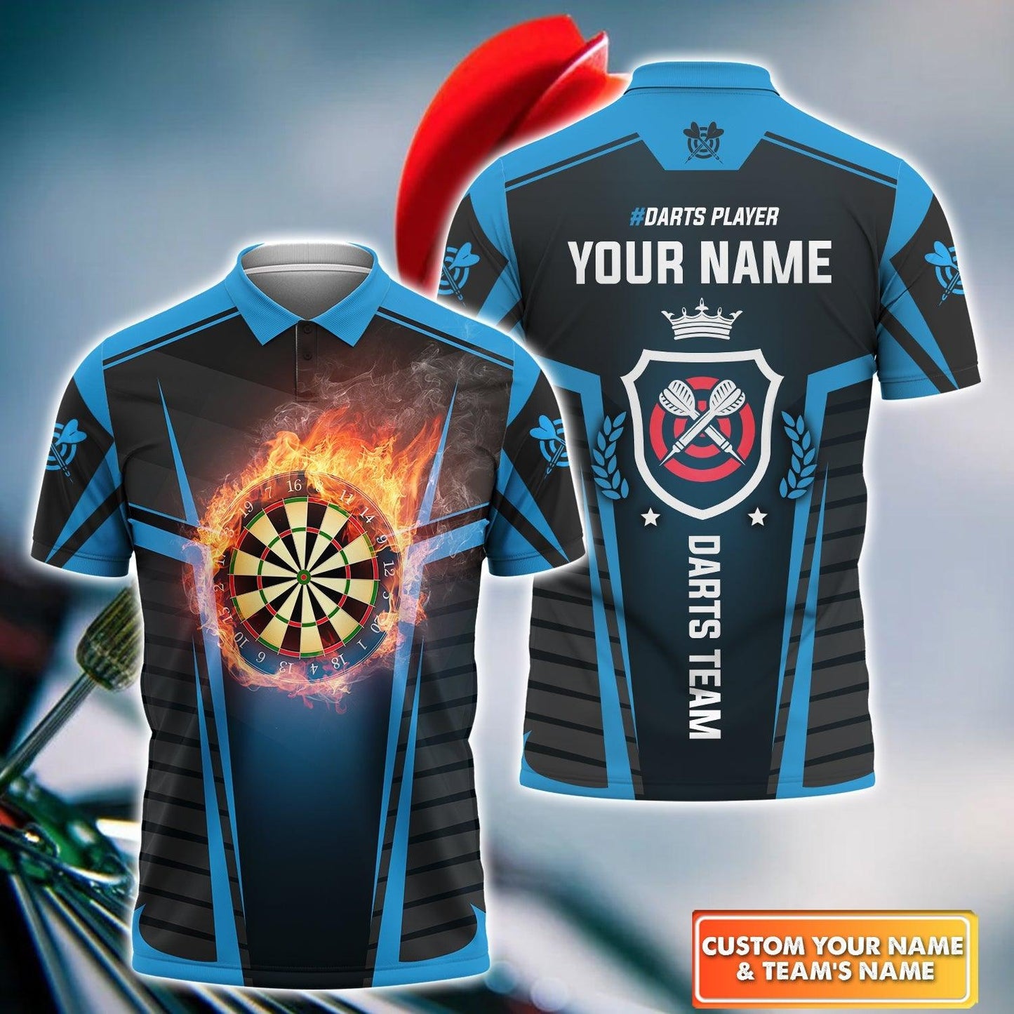 Darts Custom Name Men Polo Shirt, Dartboard In Flames Personalized Men Polo Shirt Gift For Darts Lovers, Friend, Darts Team Player - Amzanimalsgift