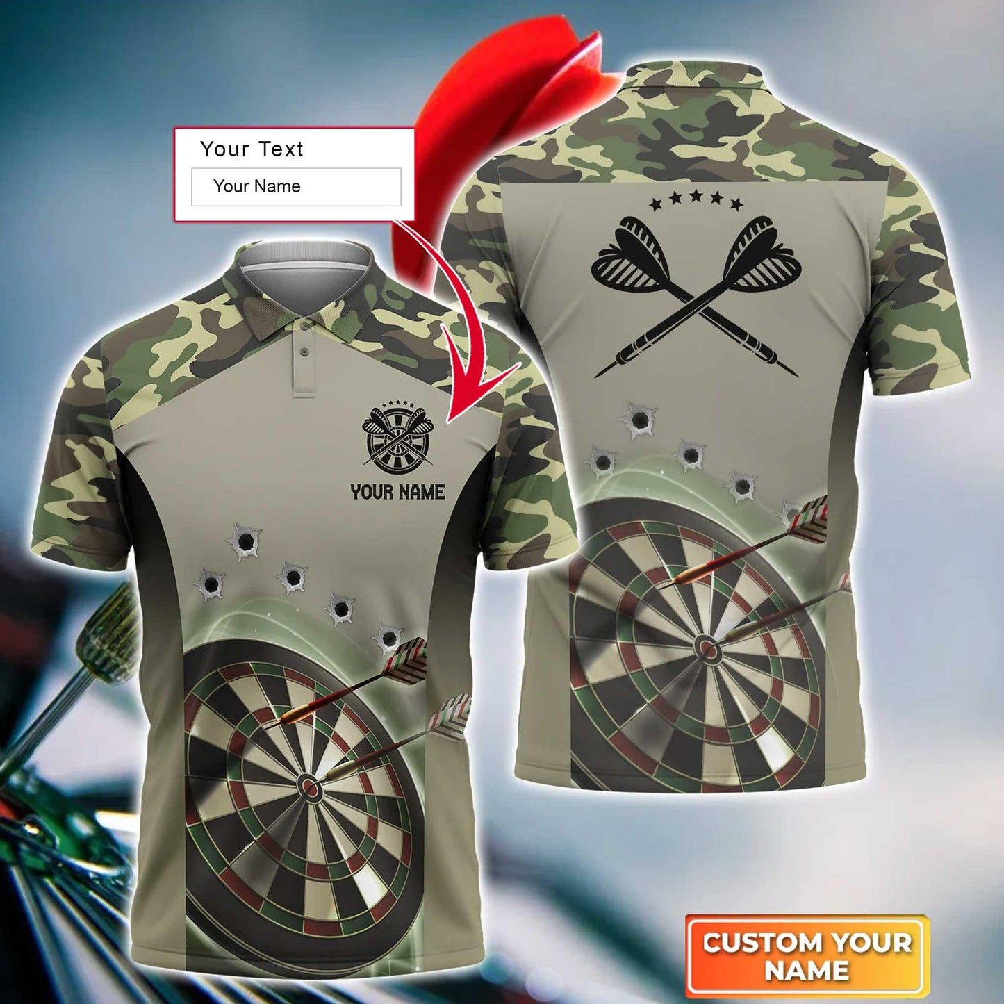 Darts Custom Name Men Polo Shirt, Dartboard Personalized Camo Men Polo Shirt Gift For Darts Lovers, Friend, Darts Team Player - Amzanimalsgift