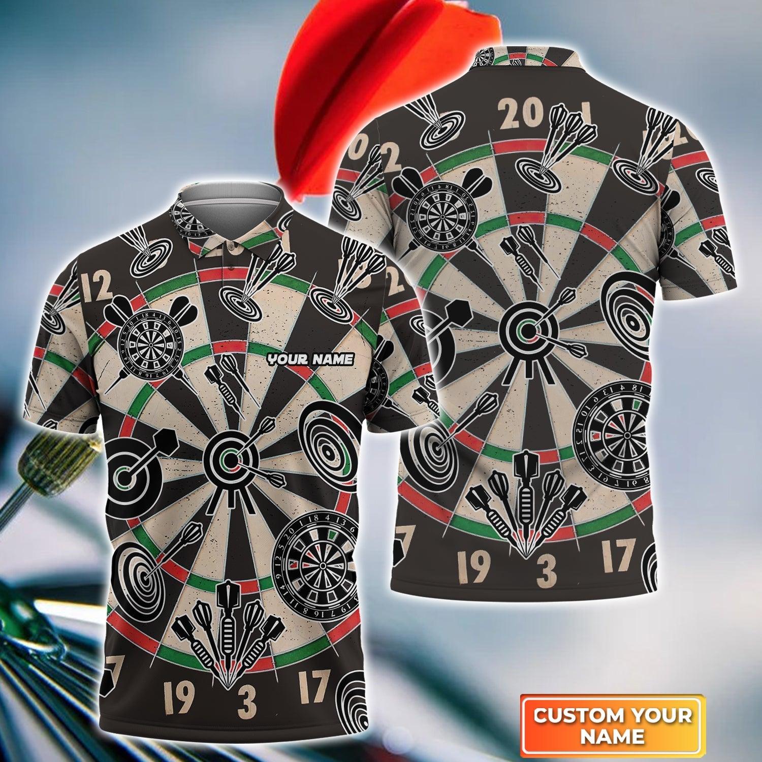 Darts Custom Name Men Polo Shirt, Darts Dartboard Pattern Personalized Men Polo Shirt Gift For Darts Lovers, Friend, Team, Darts Player - Amzanimalsgift