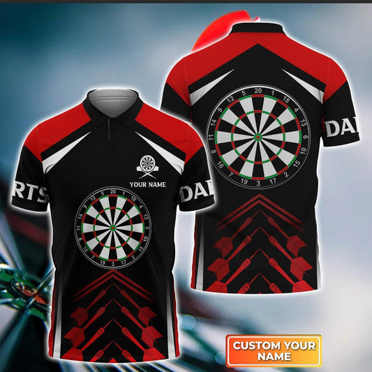 Darts Custom Name Men Polo Shirt, Darts Red Black Dartboard Personalized Men Polo Shirt Gift For Darts Lovers, Friend, Team, Darts Player - Amzanimalsgift