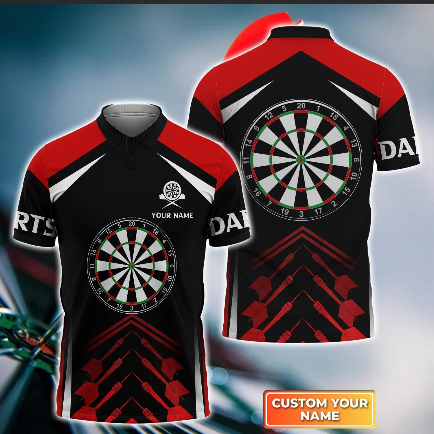 Darts Custom Name Men Polo Shirt, Darts Red Black Dartboard Personalized Men Polo Shirt Gift For Darts Lovers, Friend, Team, Darts Player - Amzanimalsgift