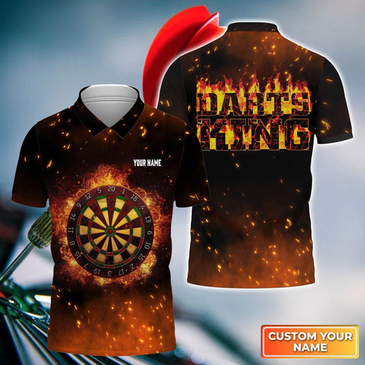 Darts Custom Name Men Polo Shirt, Flame Dartboard Darts King Personalized Men Polo Shirt Gift For Darts Lovers, Friends, Team Players - Amzanimalsgift