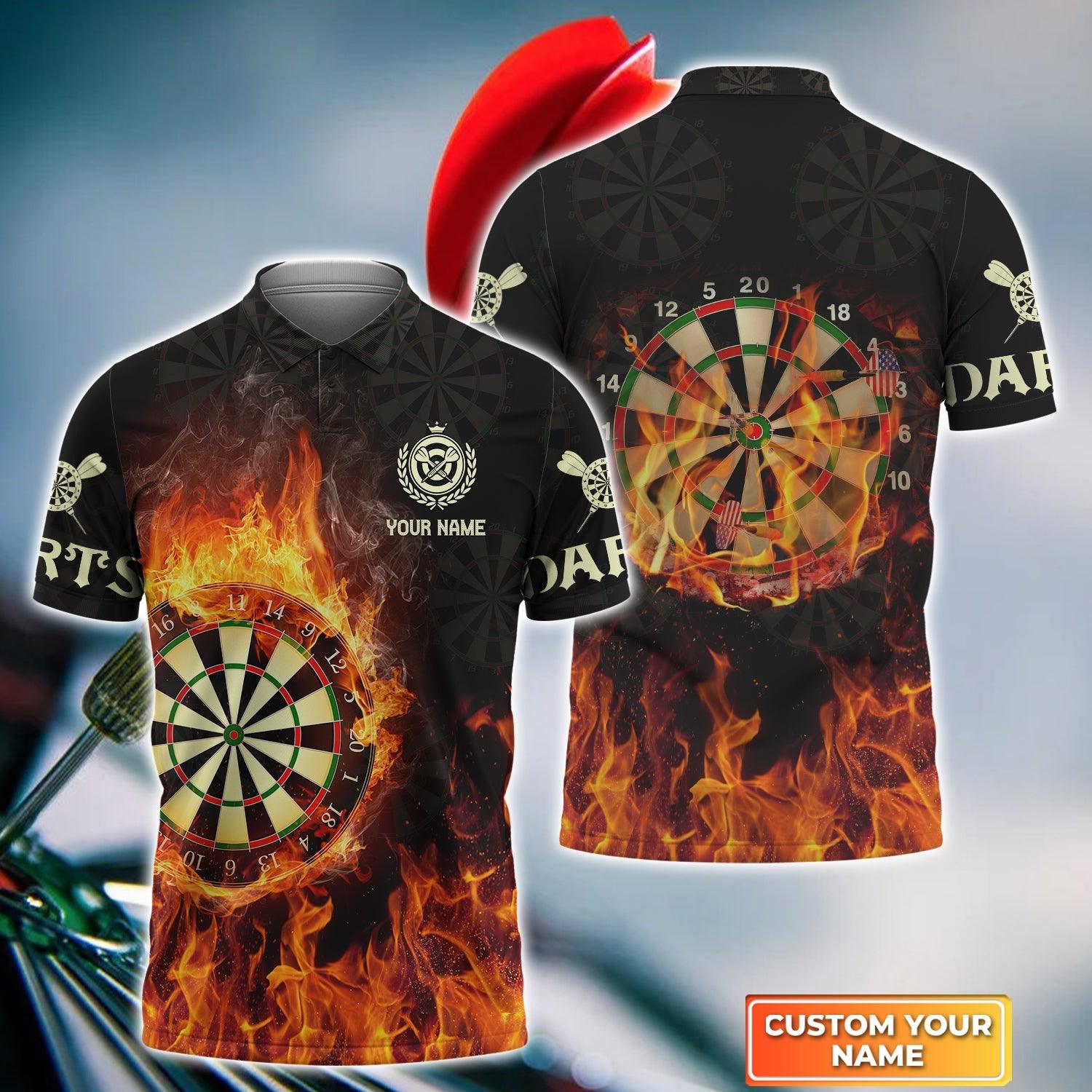 Darts Custom Name Men Polo Shirt, Flame Darts Dartboard Personalized Men Polo Shirt Gift For Darts Lovers, Friend, Team, Darts Player - Amzanimalsgift