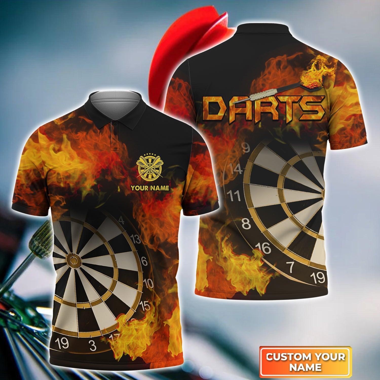 Darts Custom Name Men Polo Shirt, Flame Darts Dartboard Personalized Men Polo Shirt Gift For Darts Lovers, Friend, Team, Darts Player - Amzanimalsgift