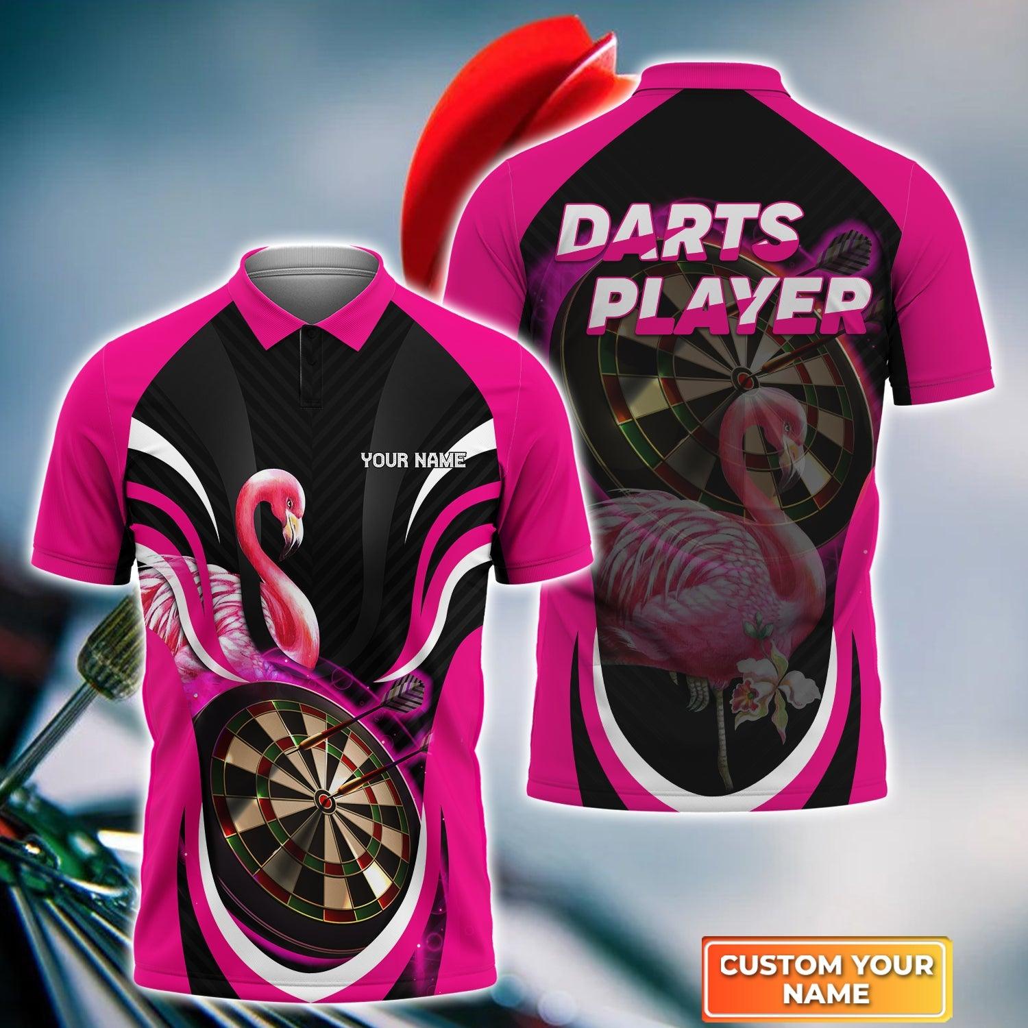 Darts Custom Name Men Polo Shirt, Flamingo Dartboard Personalized Men Polo Shirt Gift For Darts Lovers, Friend, Darts Team Player - Amzanimalsgift