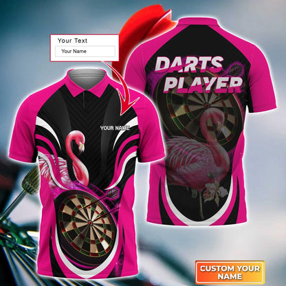 Darts Custom Name Men Polo Shirt, Flamingo Dartboard Personalized Men Polo Shirt Gift For Darts Lovers, Friend, Darts Team Player - Amzanimalsgift