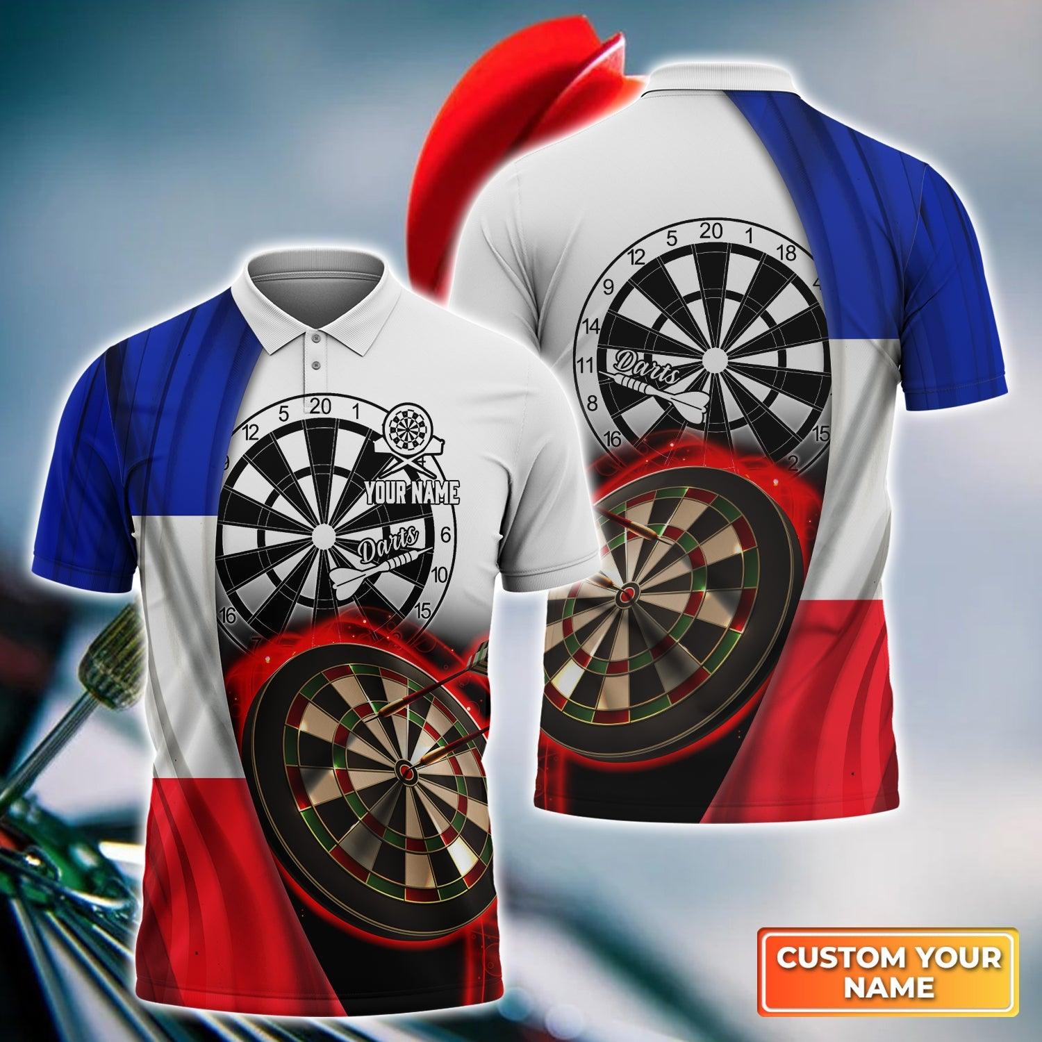 Darts Custom Name Men Polo Shirt, France Flag Dartboard Personalized Men Polo Shirt Gift For Darts Lovers, Friend, Darts Team Player - Amzanimalsgift