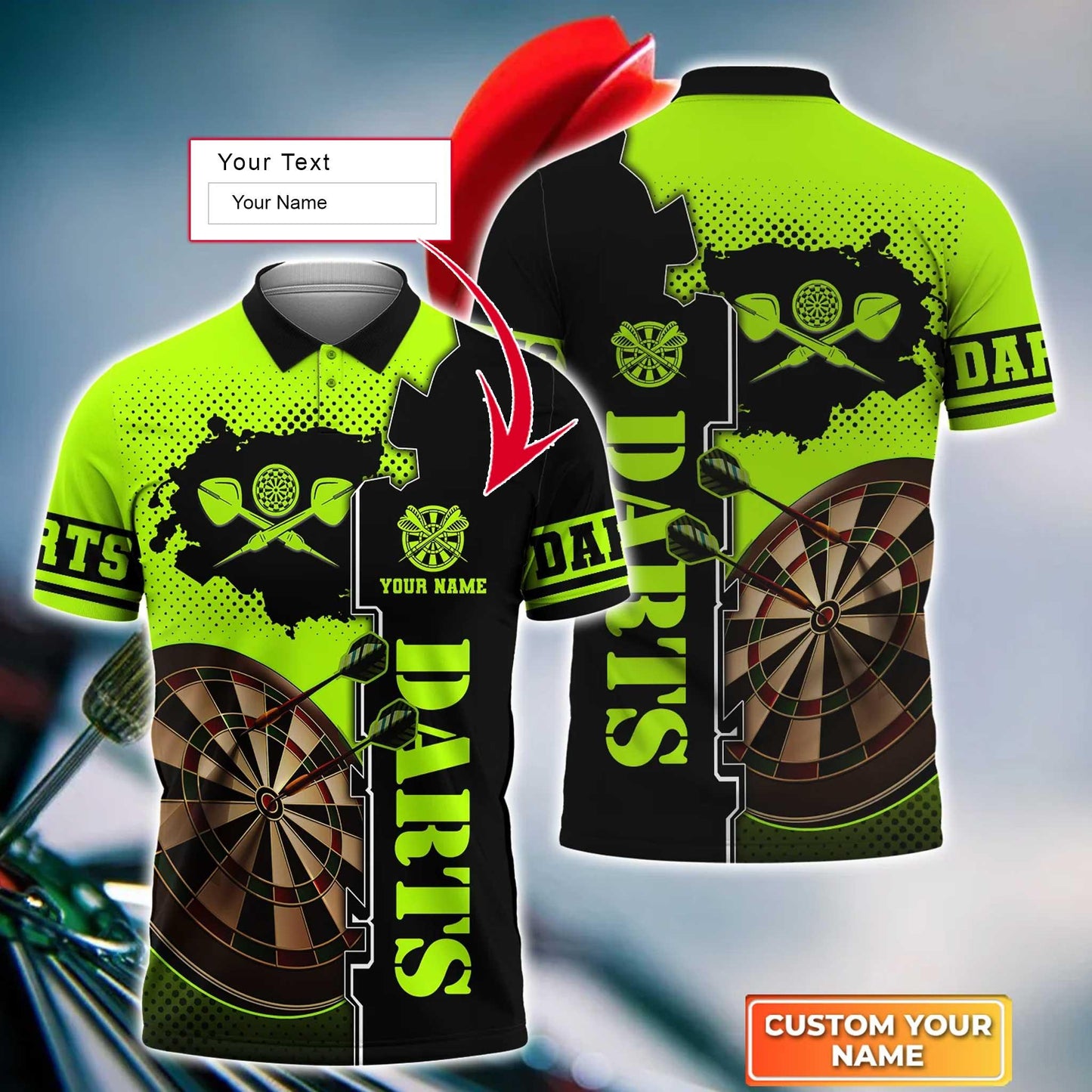 Darts Custom Name Men Polo Shirt, Green Dartboard Personalized Men Polo Shirt Gift For Darts Lovers, Friend, Darts Team Player - Amzanimalsgift