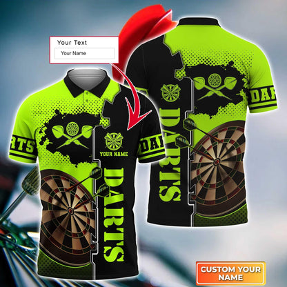 Darts Custom Name Men Polo Shirt, Green Dartboard Personalized Men Polo Shirt Gift For Darts Lovers, Friend, Darts Team Player - Amzanimalsgift