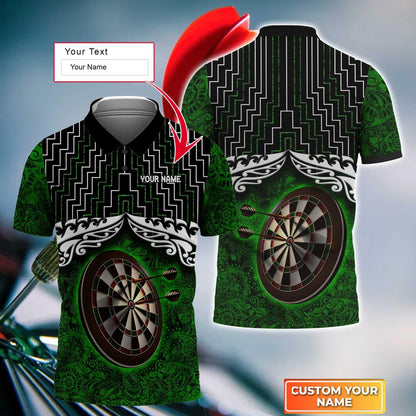 Darts Custom Name Men Polo Shirt, Green Tattoo Darts Dartboard Personalized Men Polo Shirt Gift For Darts Lovers, Friend, Darts Team Player - Amzanimalsgift