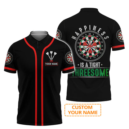 Darts Custom Name Men Polo Shirt, Happiness Is A Tight Threesome Personalized Men Polo Shirt Gift For Darts Lovers, Friend, Darts Team Player