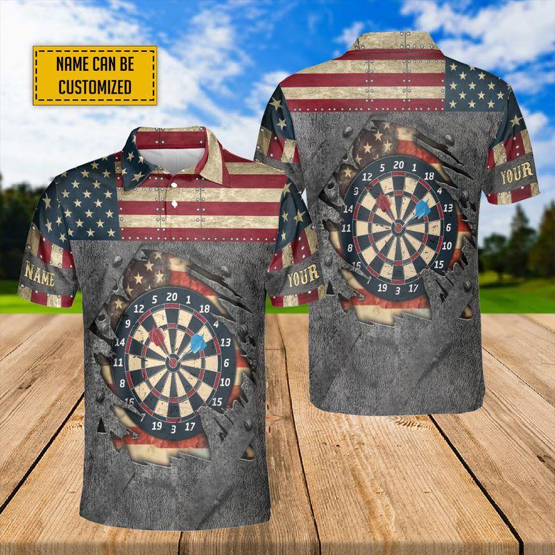 Darts Custom Name Men Polo Shirt, Personalized Dart Board Vintage American Flag Independence Day Polo Shirts For Men, 4th Of July Gift For Dart Lovers - Amzanimalsgift