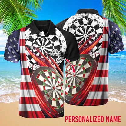 Darts Custom Name Men Polo Shirt, Personalized Dart Player American Flag Polo Shirts For Men, Independence Day Apparel For Darts Lover, July 4 Holiday - Amzanimalsgift