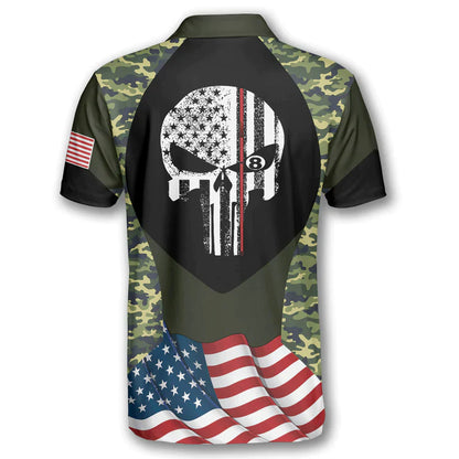 Darts Custom Name Men Polo Shirt, Personalized Darts Skull Camouflage US Flag Polo Shirts For Men, Independence Day Apparel For Darts Lovers, Patriot - Amzanimalsgift