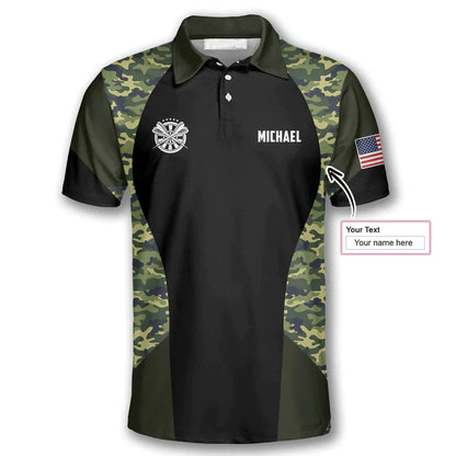 Darts Custom Name Men Polo Shirt, Personalized Darts Skull Camouflage US Flag Polo Shirts For Men, Independence Day Apparel For Darts Lovers, Patriot - Amzanimalsgift