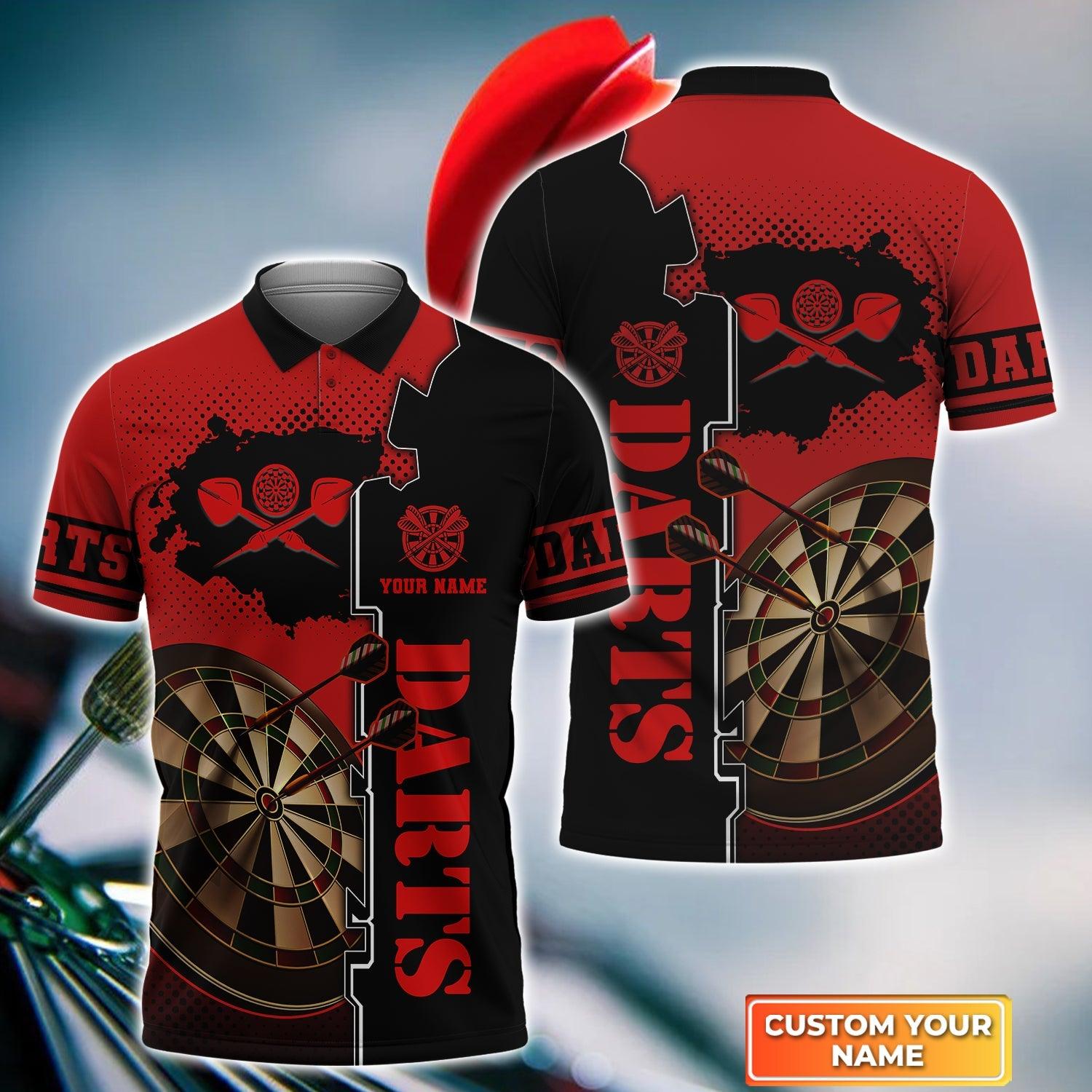 Darts Custom Name Men Polo Shirt, Red Dartboard Personalized Men Polo Shirt Gift For Darts Lovers, Friend, Darts Team Player - Amzanimalsgift