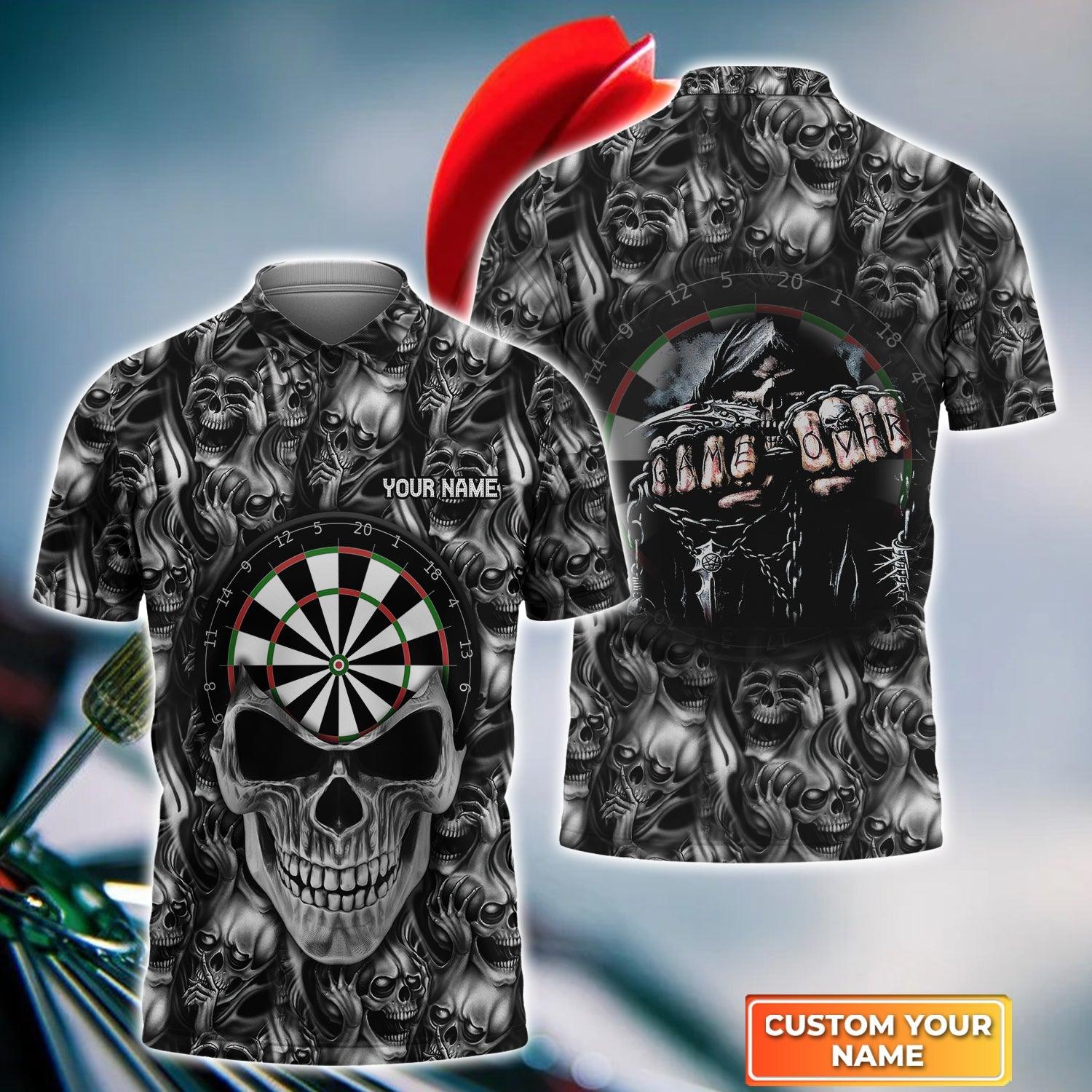 Darts Custom Name Men Polo Shirt, Skull Dartboard Personalized Men Polo Shirt Gift For Darts Lovers, Friend, Darts Team Player - Amzanimalsgift