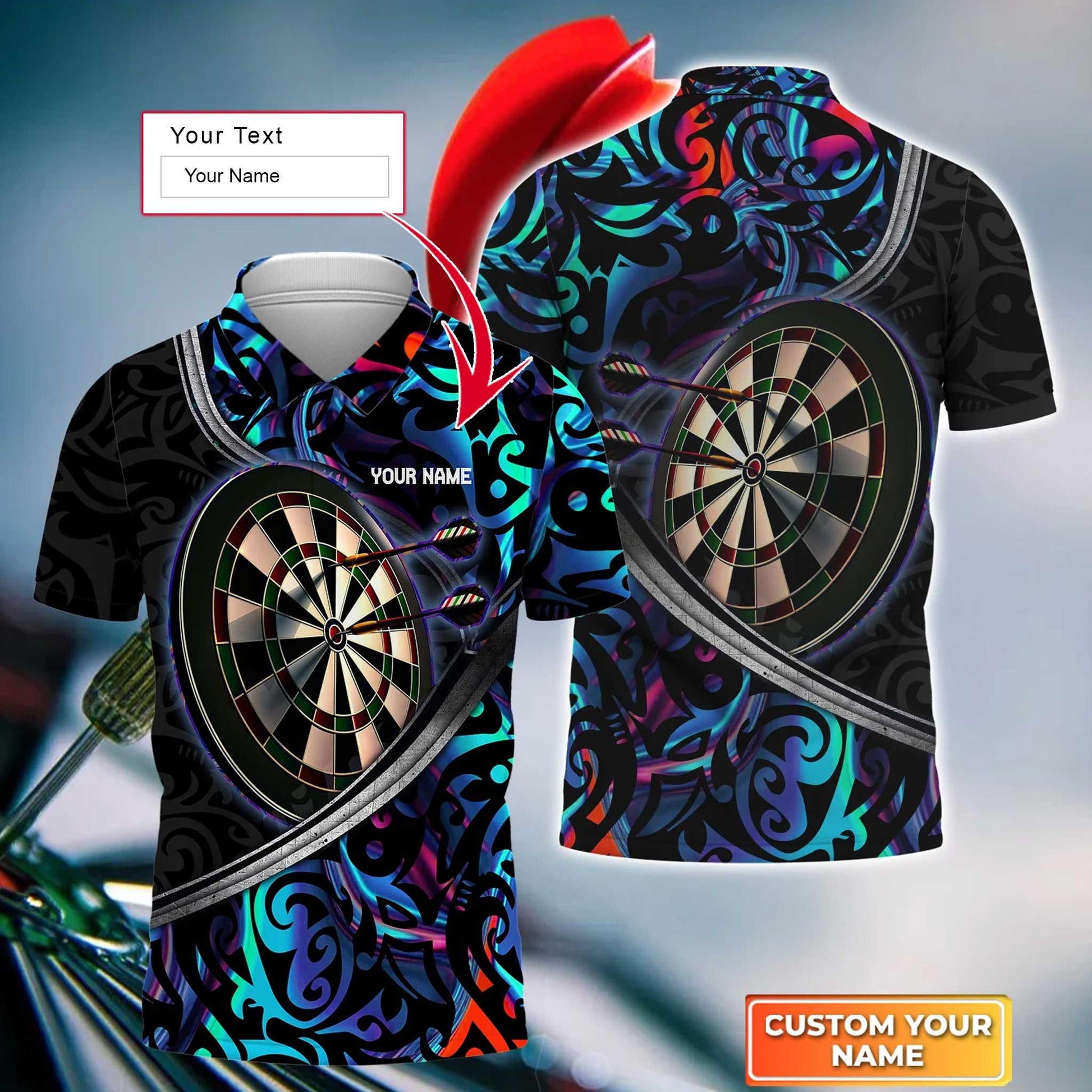 Darts Custom Name Men Polo Shirt, Tattoo Color Darts Dartboard Personalized Men Polo Shirt Gift For Darts Lovers, Friend, Darts Team Player - Amzanimalsgift