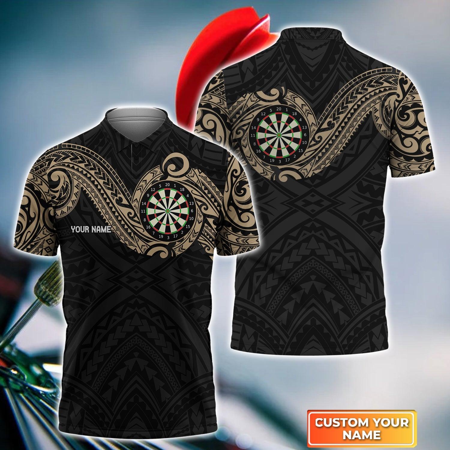Darts Custom Name Men Polo Shirt, Tattoo Maori Dartboard Personalized Men Polo Shirt Gift For Darts Lovers, Friend, Darts Team Player - Amzanimalsgift