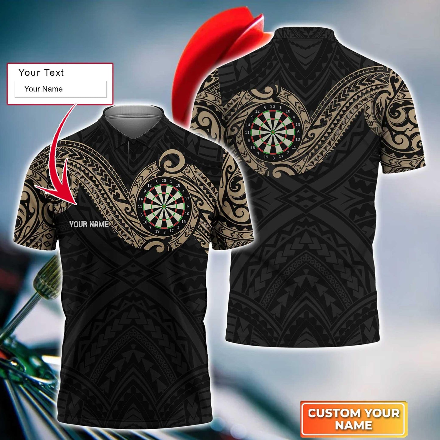 Darts Custom Name Men Polo Shirt, Tattoo Maori Dartboard Personalized Men Polo Shirt Gift For Darts Lovers, Friend, Darts Team Player - Amzanimalsgift