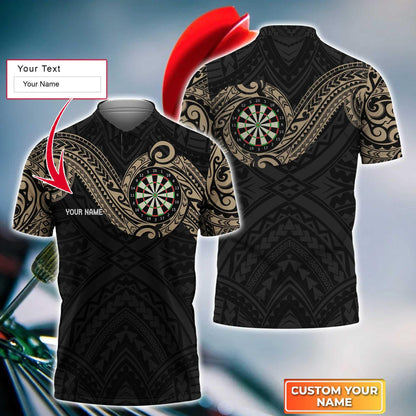 Darts Custom Name Men Polo Shirt, Tattoo Maori Dartboard Personalized Men Polo Shirt Gift For Darts Lovers, Friend, Darts Team Player - Amzanimalsgift