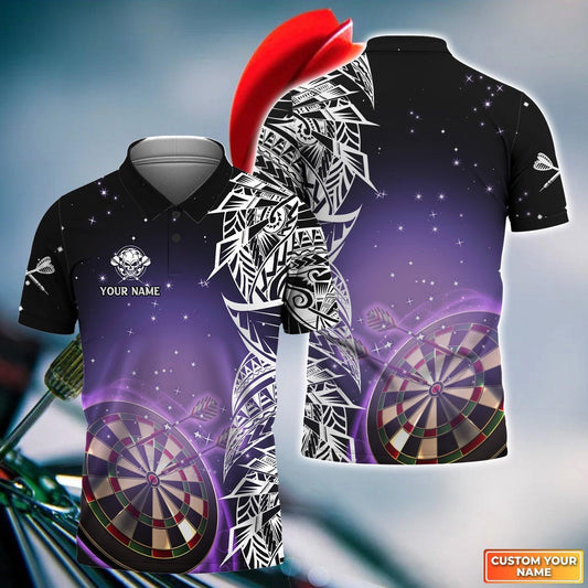 Darts Custom Name Men Polo Shirt, Tattoo Maori Darts Galaxy With Logo Skull Personalized Jersey Men Polo Shirt For Darts Lovers, Darts Team - Amzanimalsgift