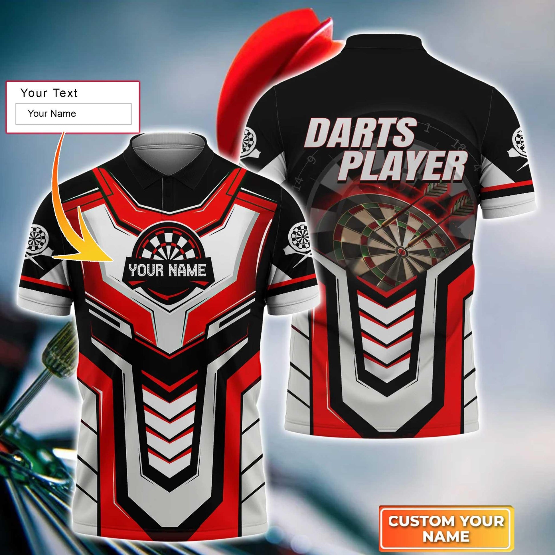 Darts Custom Name Men Polo Shirt, Throwing Bullseye Red Dartboard Personalized Men Polo Shirt Gift For Darts Lovers, Friend, Team Player - Amzanimalsgift