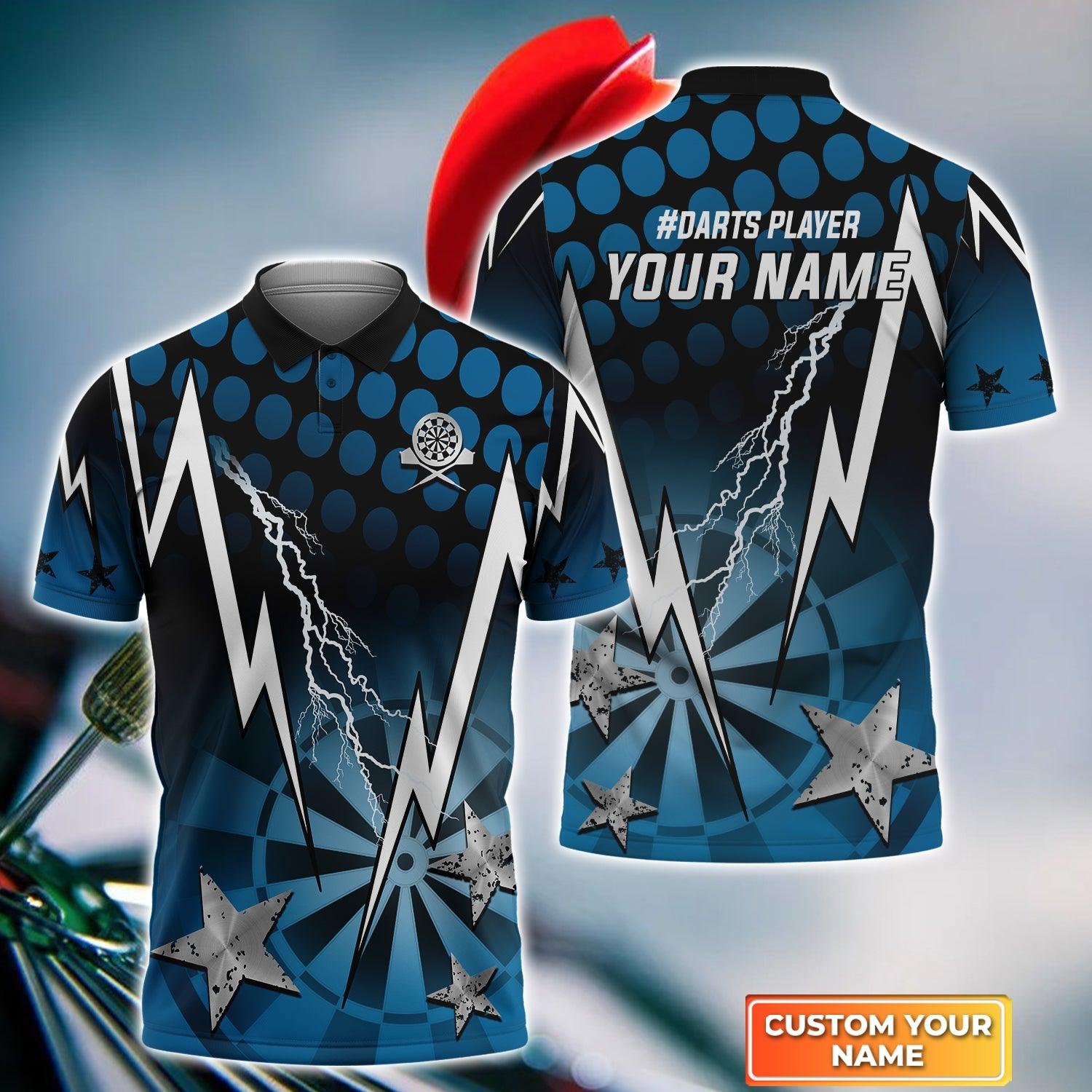 Darts Custom Name Men Polo Shirt, Thunder Lightning Dartboard Personalized Blue Men Polo Shirt Gift For Darts Lovers, Friend, Team Player - Amzanimalsgift