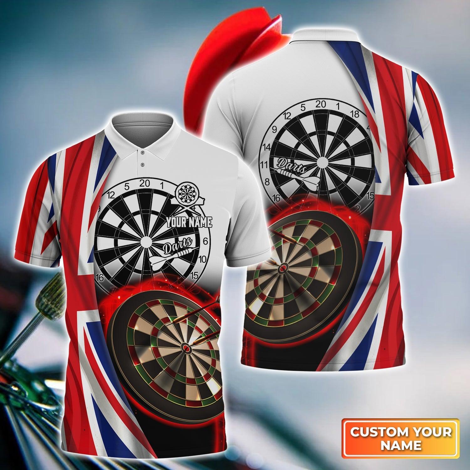 Darts Custom Name Men Polo Shirt, United Kingdom Flag Dartboard Personalized Men Polo Shirt Gift For Darts Lovers, Friend, Darts Team Player - Amzanimalsgift