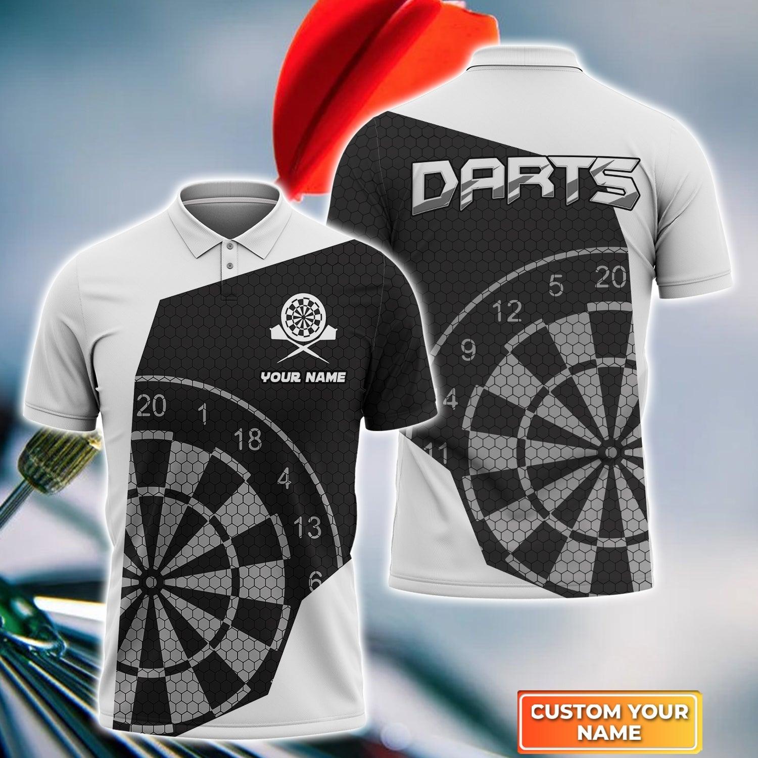 Darts Custom Name Men Polo Shirt, White Black Dart Board Personalized Men Polo Shirt Gift For Darts Lovers, Friend, Team, Darts Player - Amzanimalsgift