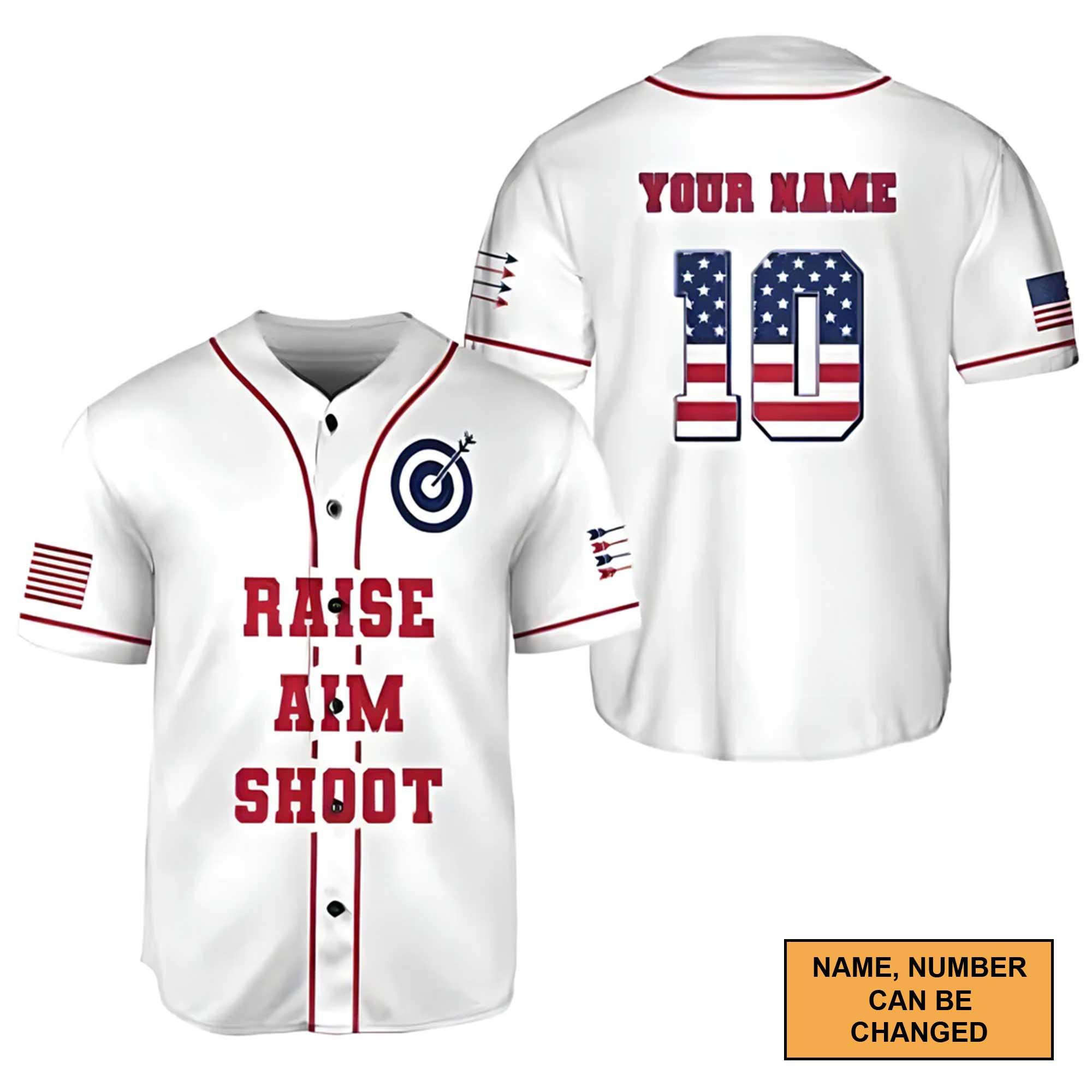 Darts Custom Name Number Baseball Jersey, Personalized Raise Aim Shoot Dart Baseball Jersey For Men Women, 4th Of July Apparel Gift For Darts Lovers - Amzanimalsgift
