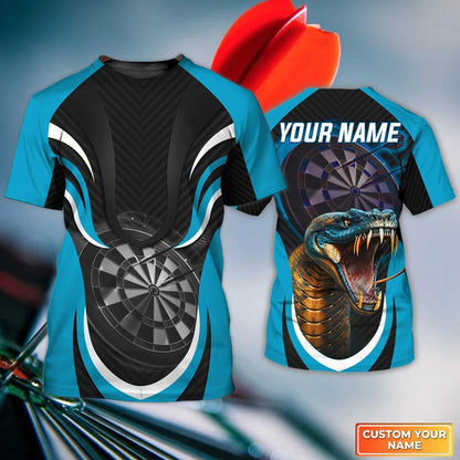 Darts Custom Name T Shirt, Blue Bullseye Dartboard Personalized Name King Cobra And Darts T-Shirt For Men Women - Gift For Darts Lovers, Dart Team - Amzanimalsgift