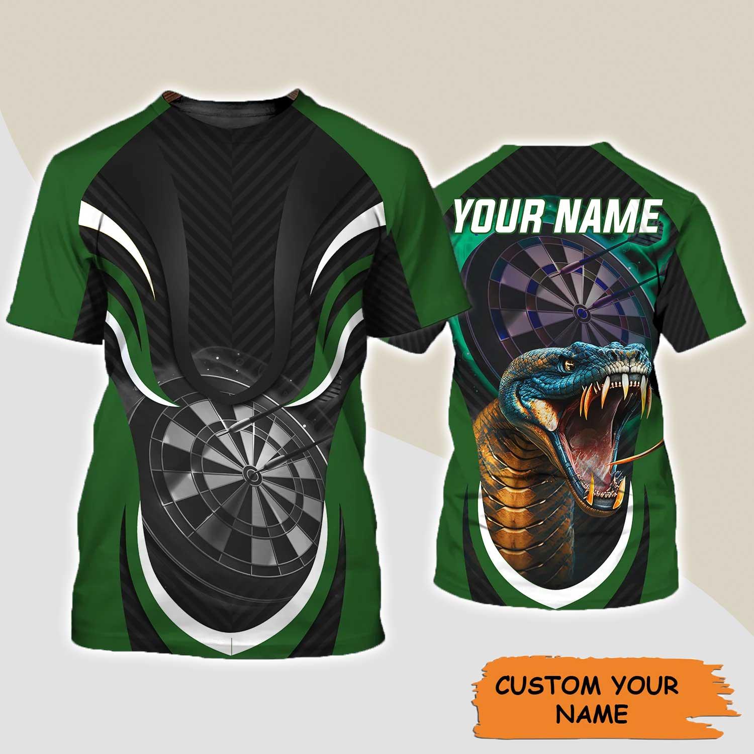 Darts Custom Name T Shirt, Green Bullseye Dartboard Personalized Name King Cobra And Darts T-Shirt For Men Women - Gift For Darts Lovers, Dart Team - Amzanimalsgift