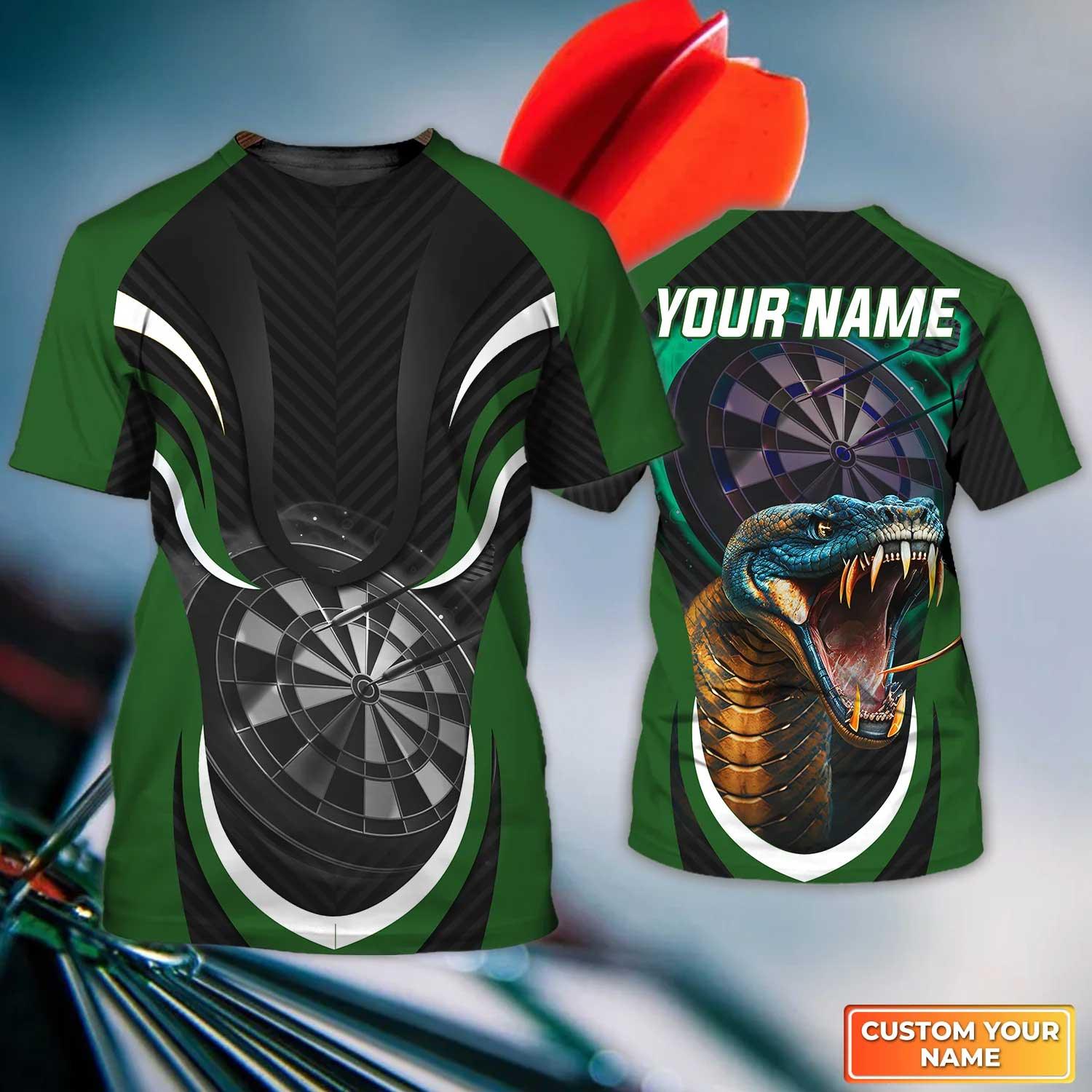 Darts Custom Name T Shirt, Green Bullseye Dartboard Personalized Name King Cobra And Darts T-Shirt For Men Women - Gift For Darts Lovers, Dart Team - Amzanimalsgift