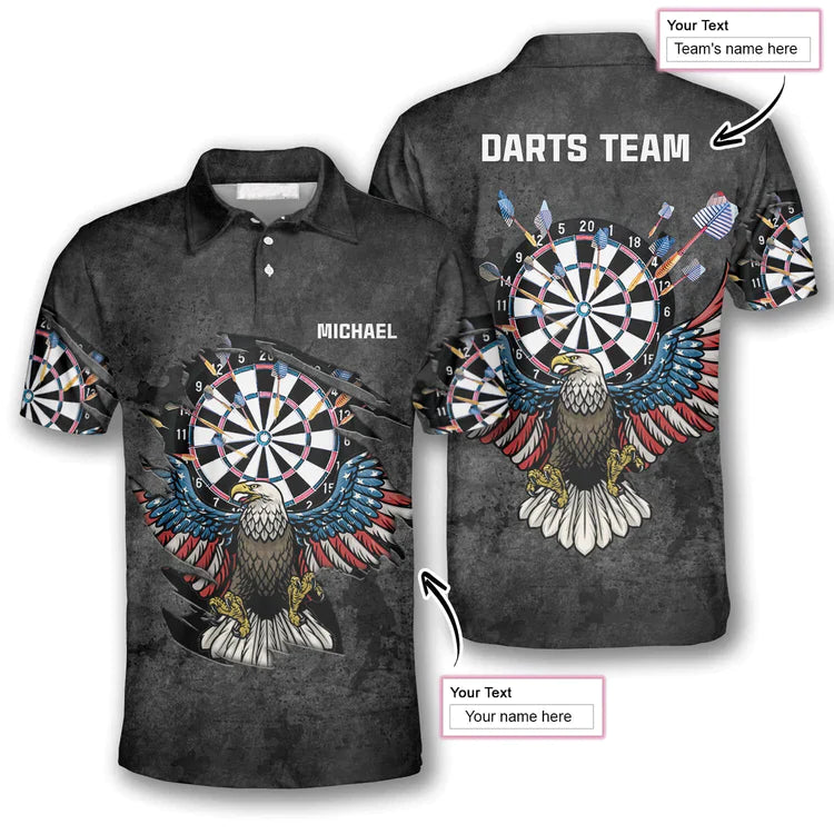Darts Custom Team Name Men Polo Shirt, Personalized Darts Eagle Grunt Style Polo Shirts For Men, Independence Day Apparel For Darts Lovers, Patriot - Amzanimalsgift