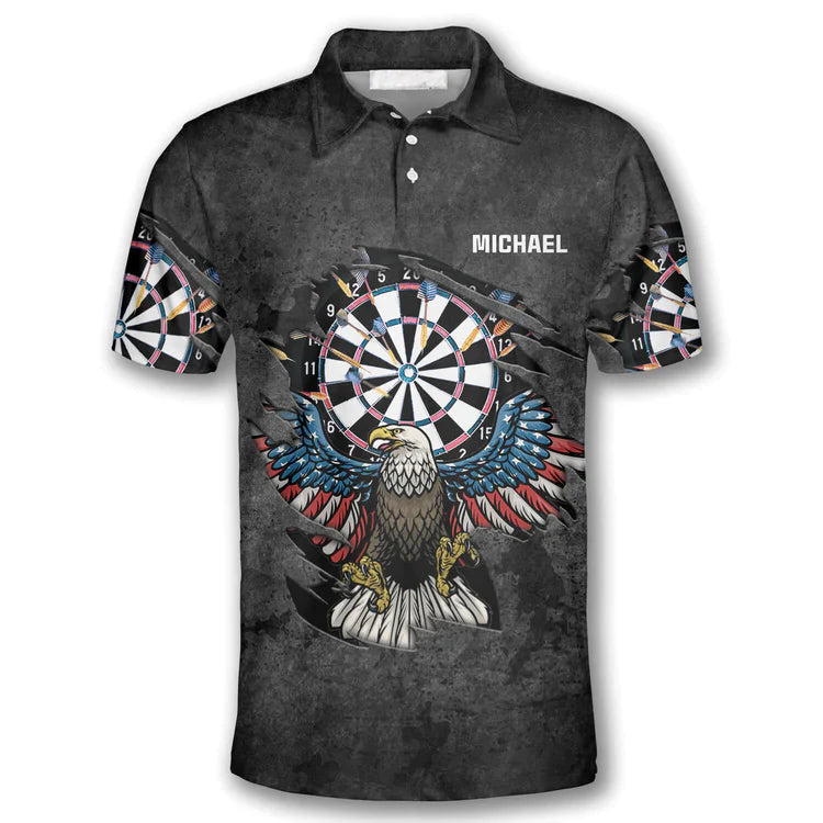 Darts Custom Team Name Men Polo Shirt, Personalized Darts Eagle Grunt Style Polo Shirts For Men, Independence Day Apparel For Darts Lovers, Patriot - Amzanimalsgift