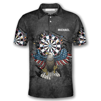 Darts Custom Team Name Men Polo Shirt, Personalized Darts Eagle Grunt Style Polo Shirts For Men, Independence Day Apparel For Darts Lovers, Patriot - Amzanimalsgift