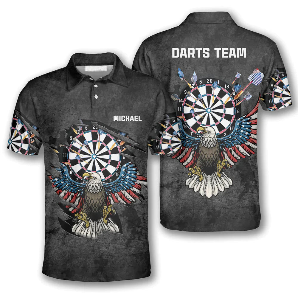 Darts Custom Team Name Men Polo Shirt, Personalized Darts Eagle Grunt Style Polo Shirts For Men, Independence Day Apparel For Darts Lovers, Patriot - Amzanimalsgift