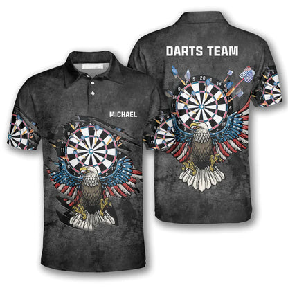 Darts Custom Team Name Men Polo Shirt, Personalized Darts Eagle Grunt Style Polo Shirts For Men, Independence Day Apparel For Darts Lovers, Patriot - Amzanimalsgift