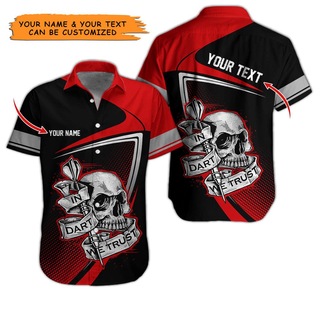 Darts Hawaiian Shirt Custom, In Darts We Trust Skull Multicolor Personalized Aloha Hawaiian Shirts For Summer - Gift For Darts Lovers, Friend, Family - Amzanimalsgift