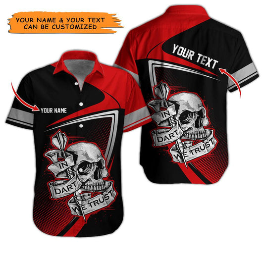 Darts Hawaiian Shirt Custom, In Darts We Trust Skull Multicolor Personalized Aloha Hawaiian Shirts For Summer - Gift For Darts Lovers, Friend, Family - Amzanimalsgift