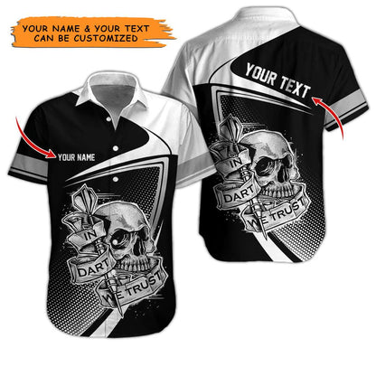 Darts Hawaiian Shirt Custom, In Darts We Trust Skull Multicolor Personalized Aloha Hawaiian Shirts For Summer - Gift For Darts Lovers, Friend, Family - Amzanimalsgift