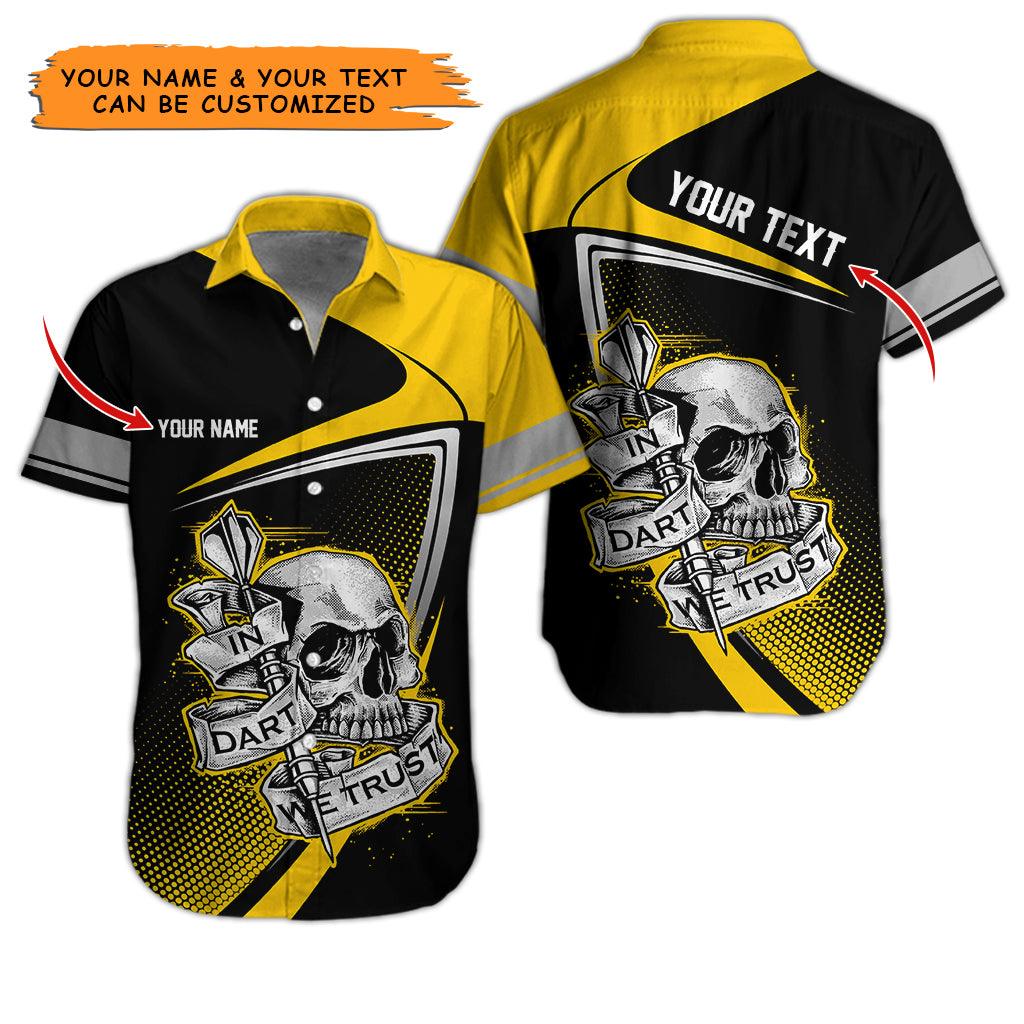 Darts Hawaiian Shirt Custom, In Darts We Trust Skull Multicolor Personalized Aloha Hawaiian Shirts For Summer - Gift For Darts Lovers, Friend, Family - Amzanimalsgift