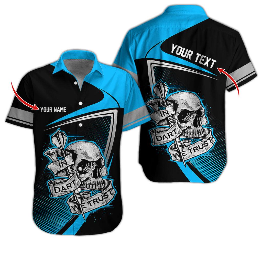 Darts Hawaiian Shirt Custom, In Darts We Trust Skull Multicolor Personalized Aloha Hawaiian Shirts For Summer - Gift For Darts Lovers, Friend, Family - Amzanimalsgift