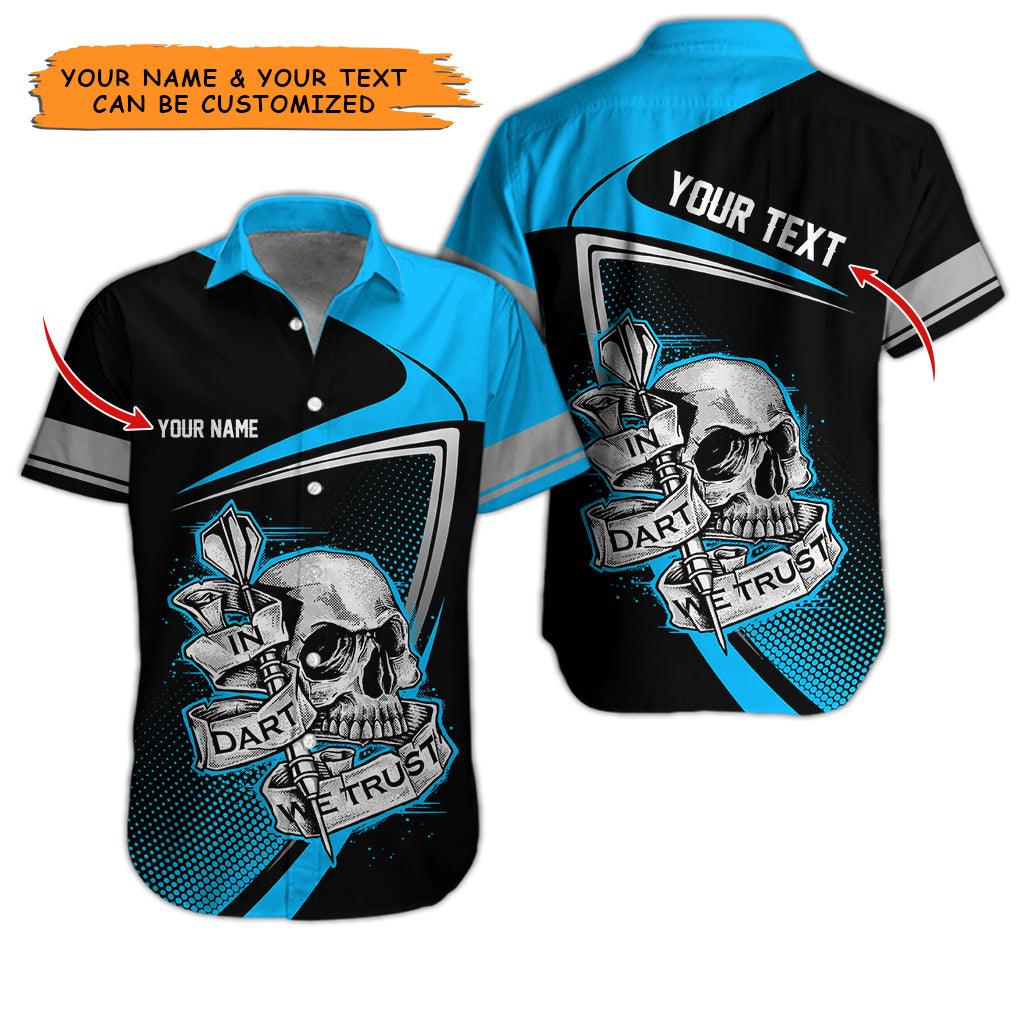 Darts Hawaiian Shirt Custom, In Darts We Trust Skull Multicolor Personalized Aloha Hawaiian Shirts For Summer - Gift For Darts Lovers, Friend, Family - Amzanimalsgift