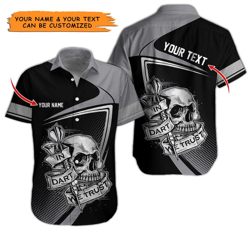 Darts Hawaiian Shirt Custom, In Darts We Trust Skull Multicolor Personalized Aloha Hawaiian Shirts For Summer - Gift For Darts Lovers, Friend, Family - Amzanimalsgift