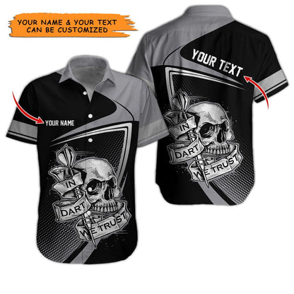 Darts Hawaiian Shirt Custom, In Darts We Trust Skull Multicolor Personalized Aloha Hawaiian Shirts For Summer - Gift For Darts Lovers, Friend, Family - Amzanimalsgift