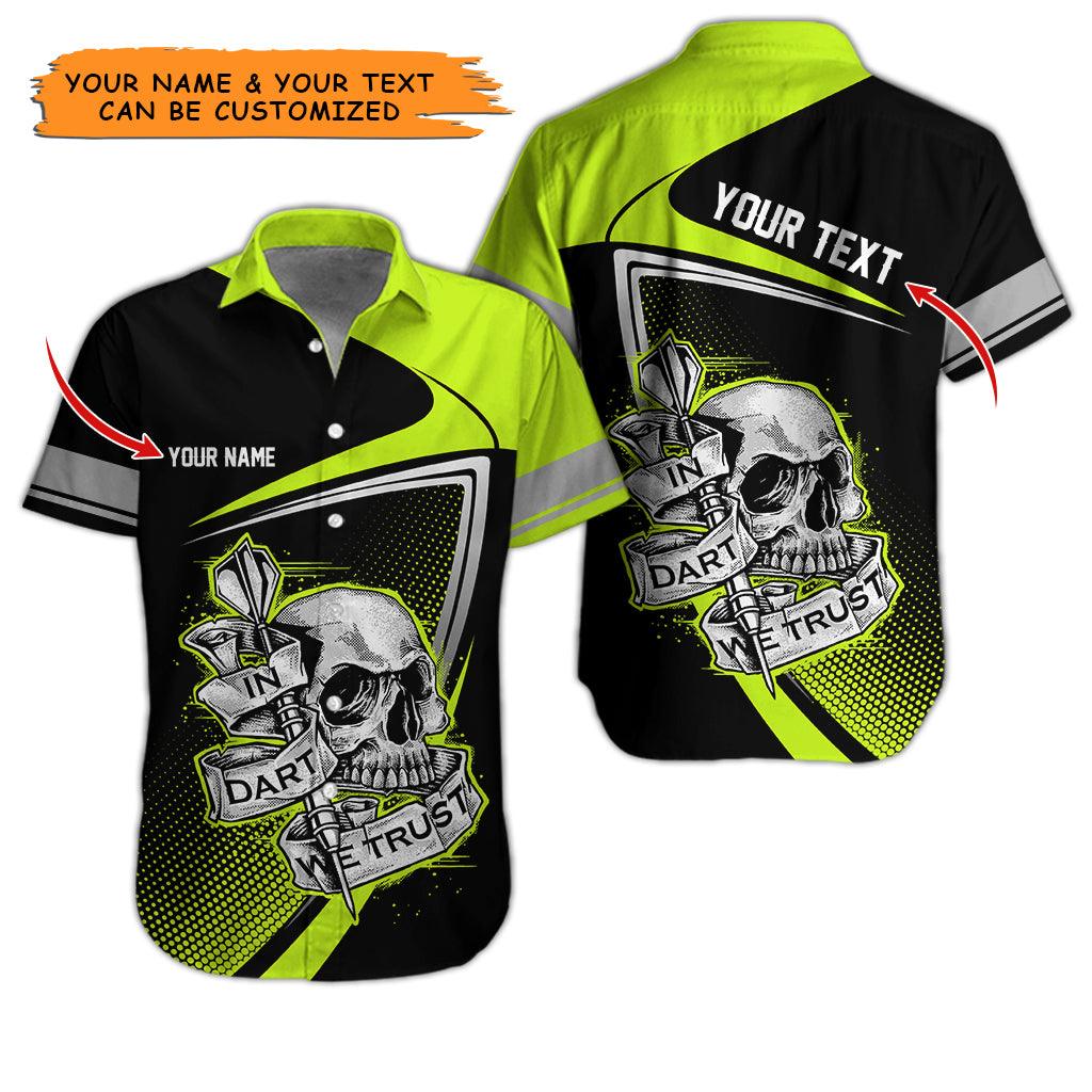 Darts Hawaiian Shirt Custom, In Darts We Trust Skull Multicolor Personalized Aloha Hawaiian Shirts For Summer - Gift For Darts Lovers, Friend, Family - Amzanimalsgift