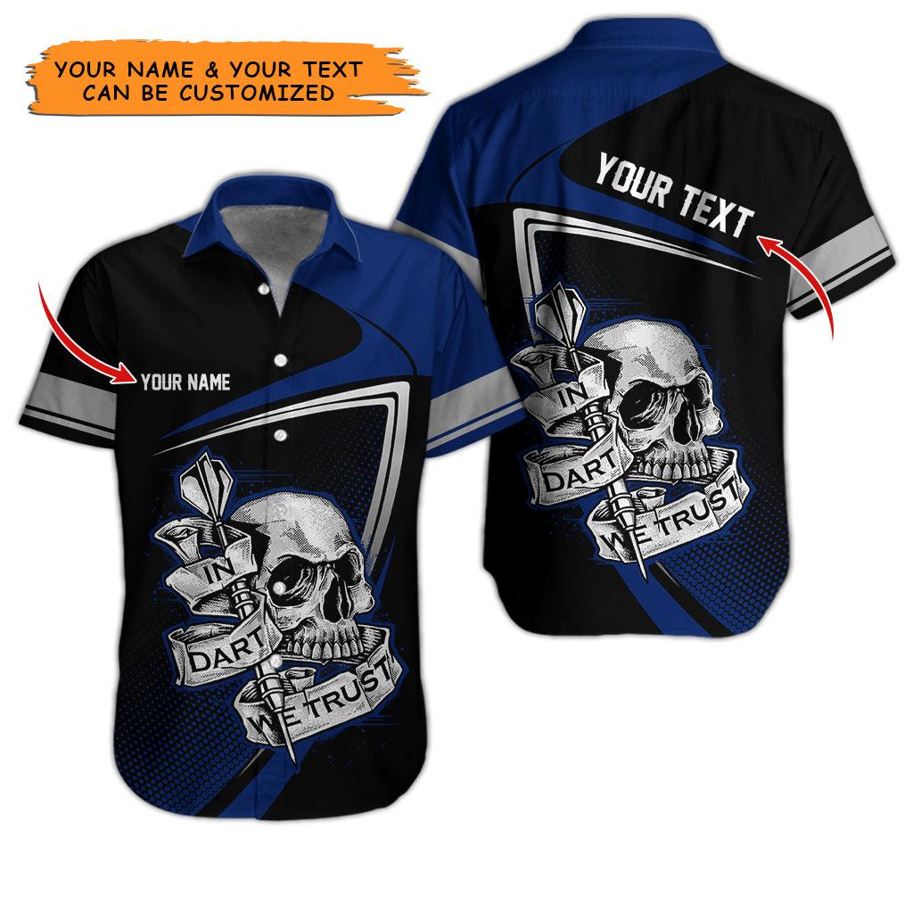 Darts Hawaiian Shirt Custom, In Darts We Trust Skull Multicolor Personalized Aloha Hawaiian Shirts For Summer - Gift For Darts Lovers, Friend, Family - Amzanimalsgift